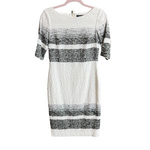 Rickie Freeman for Teri Jon White with Black Stipe Midi Dress Size 4
